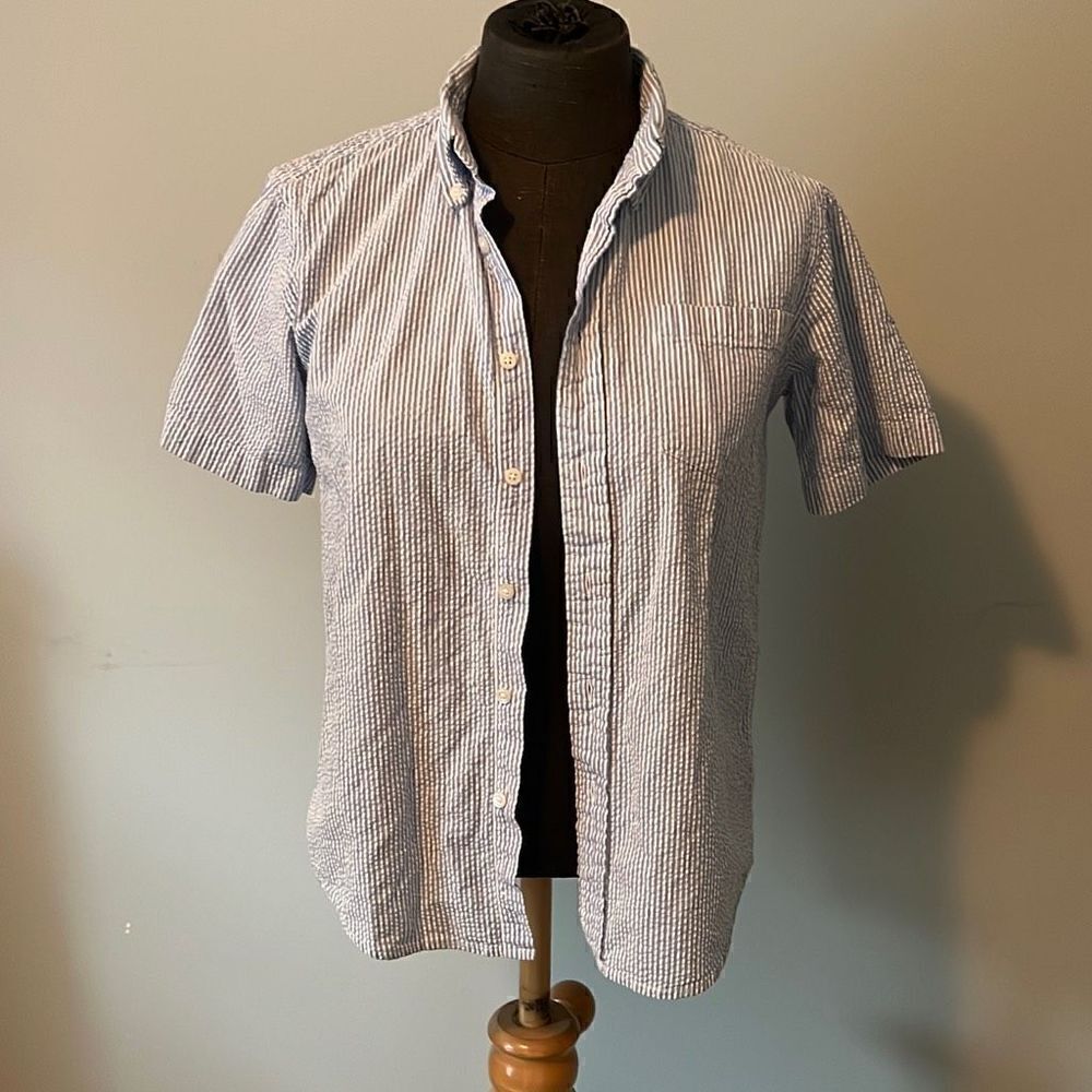 Talbots Kids Light Blue And White Striped Short Sleeve Button-Down Shirt Size 12